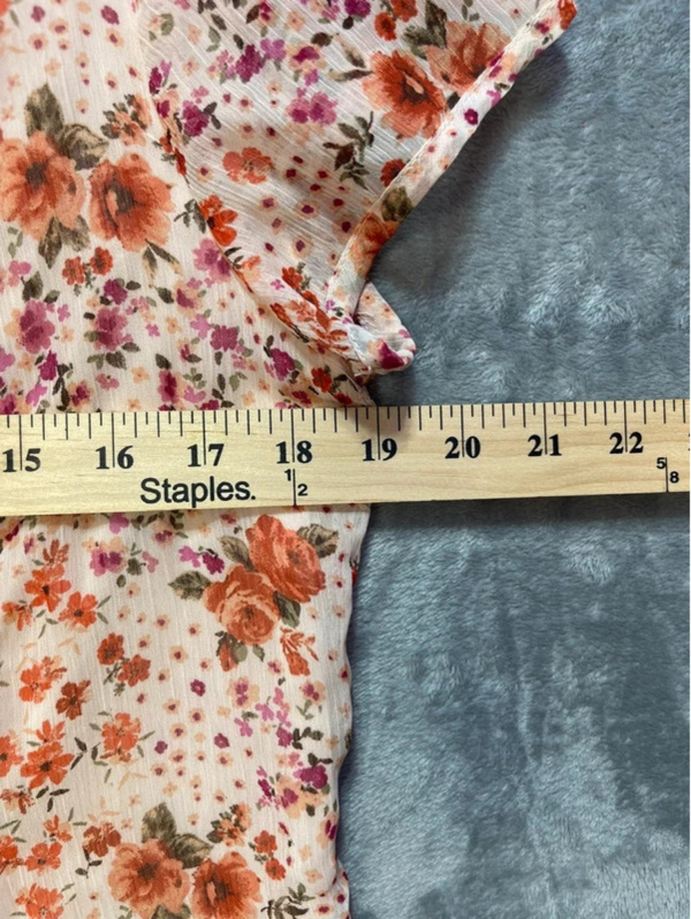 MSK Womens Floral Dress Size 12 Peach Orange Chiffon Pleated V Neck Short Sleeve - Picture 9 of 11